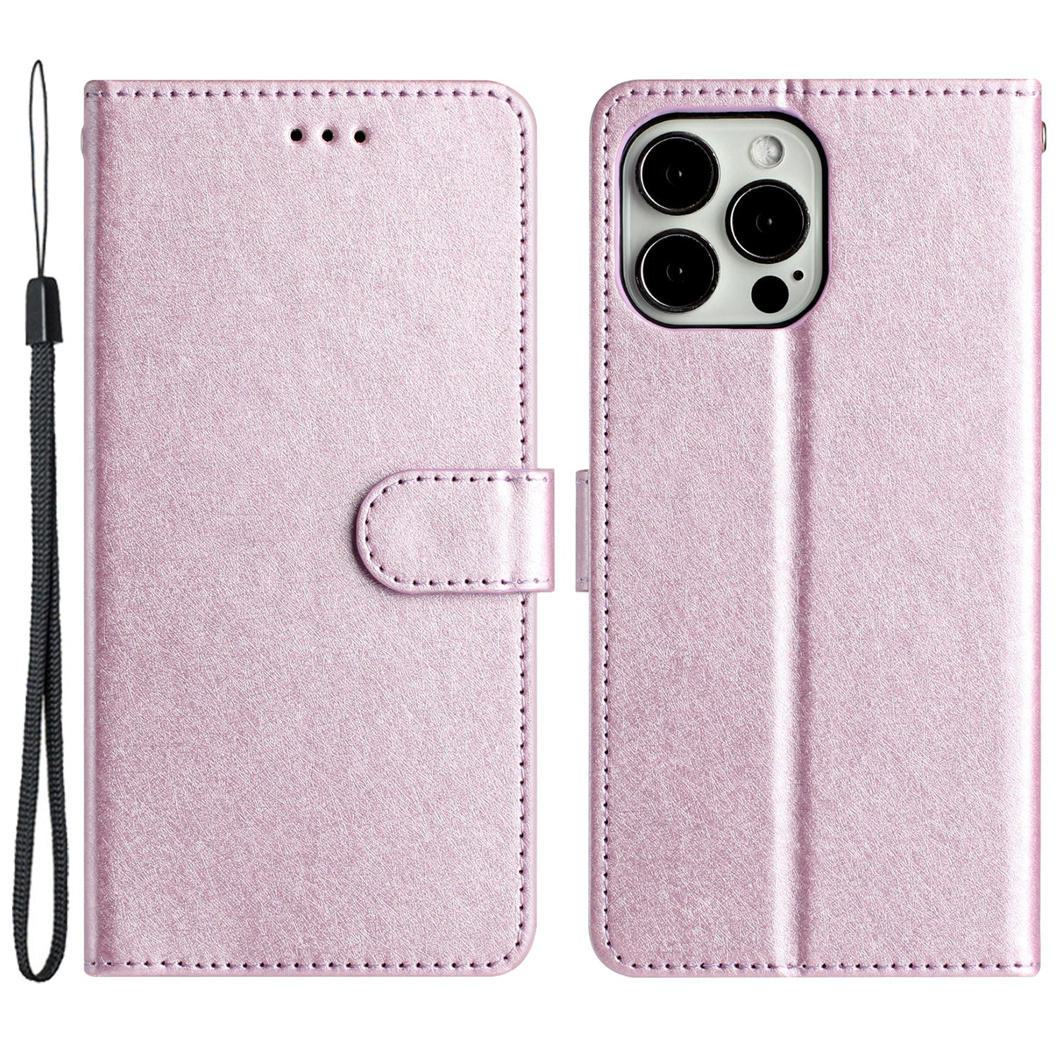 Phone Stand Cover for iPhone 14 Plus Drop Proof PU Leather Silk Texture Wallet Case with Wrist Strap Phone Stand Cover for iPhone 14 Plus Drop Proof PU Leather Silk Texture Wallet Case with Wrist Strap